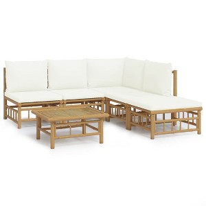 vidaXL Outdoor Patio Lounge Set in Natural Bamboo Finish with Comfortable Cream-White Cushions, Perfect for Garden and Deck Seating - 1 of 4