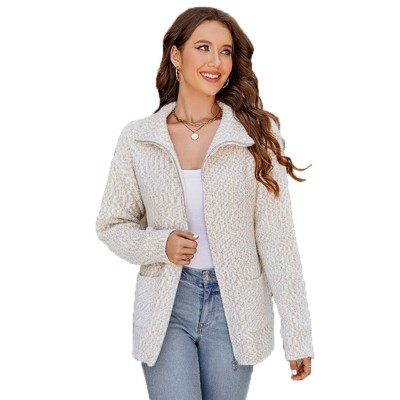 Women's Knit Zip Up Cardigan Stand Collar Long Sleeve Sweater Jacket Casual Lightweight Outerwear Knit Cardigan