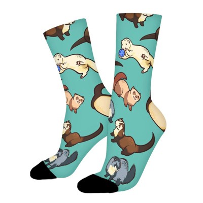 Cute Ferrets Women Printed Crew Socks Funny Funky Socks Soft Polyester Novelty Gifts for Artists Men