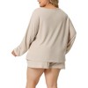 Agnes Orinda Women's Plus Size Waffle Solid Color Long Sleeve Comfortable 2 Pieces Pajama Sets - 4 of 4
