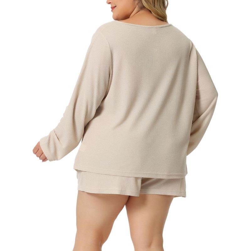 Agnes Orinda Women's Plus Size Waffle Long Sleeve Comfortable 2 Pieces Pajama Sets, 4 of 6