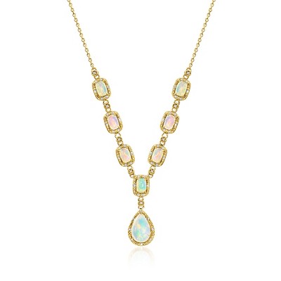 Ross-Simons Opal and .30 ct. t.w. Diamond Y-Necklace in 18kt Gold Over Sterling Size 18