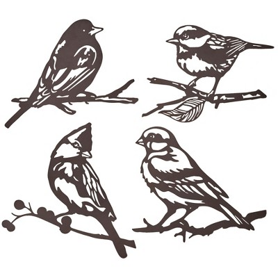 Dark Espresso Metal Bird Wall Art Set of 4