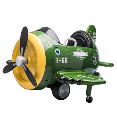 Infurnic Baby Walkers Kids Ride on Toy Plane, Fighter Jet Kids' Ride-On Vehicle, for Kids 3 to 6 Mobility Training, Army Green, 48.82"*39.37"*24.41"