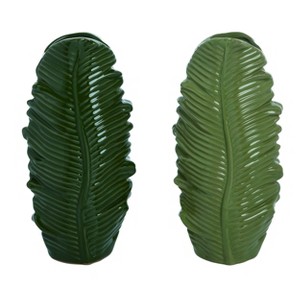 Transpac Ceramic Green Leaf Shaped Vase Set of 2, Home Decorations Tabletop Mantel 10.5 inch H. - 1 of 1