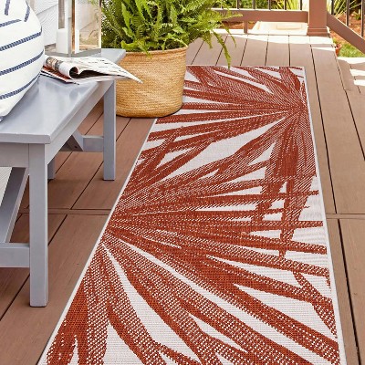 Rust and White Synthetic Flat Woven Reversible Runner Rug