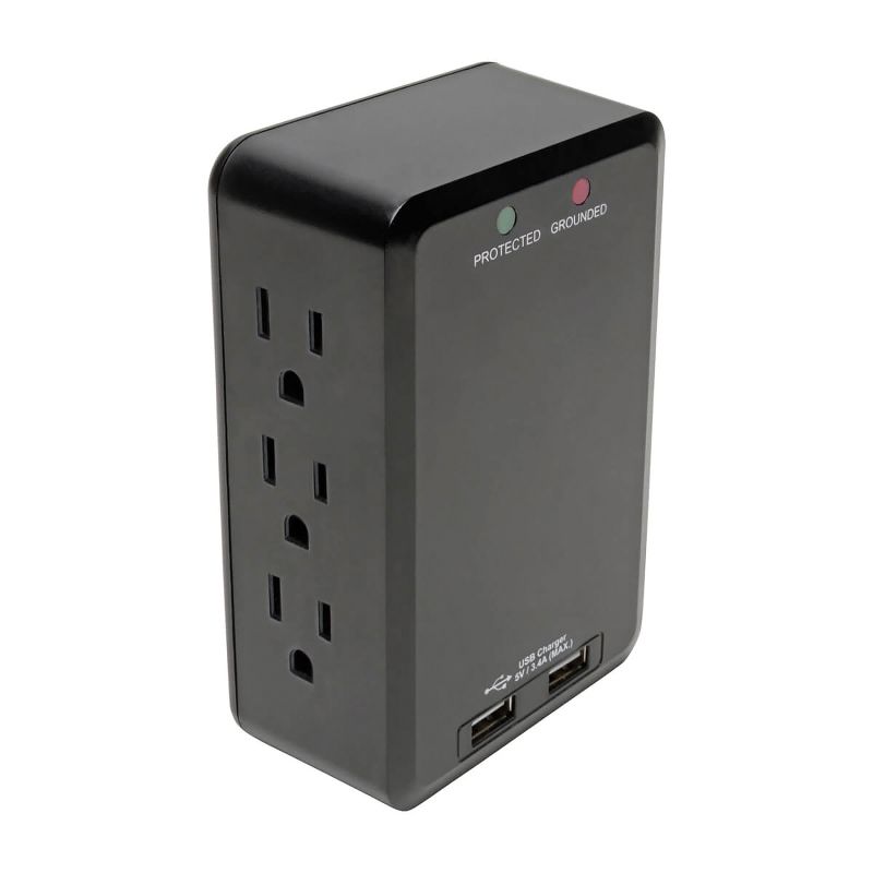 Tripp Lite Protect It!® 6-Outlet Side-Load Surge-Protector Wall Tap with 2 USB Charging Ports, 5 of 10