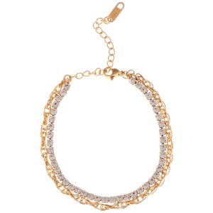 Anna-Kaci Dual Chain Rhinestone Bracelet with Gold Tone Finish - Gold - 1 of 4