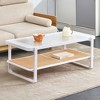 TiramisuBest Chinese Log Style Imitation Rattan Rectangular Solid Wood Coffee Table, Small Family Living Room, Natural Solid Wood - 3 of 4