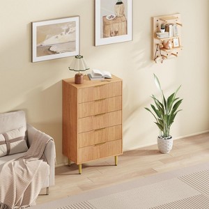 Fluted Dresser for Bedroom with Drawers, Wooden Chest of Drawers with Metal Handle - 1 of 4