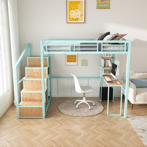 Full Size Loft Bed with Desk and 4 Cabinets - 1 of 4