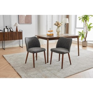 Dining Chair Set of 2, Linen Upholstered Dining Chair with Wood Legs,Wooden Kitchen Chair, Chairs with Cushions for Dining Room, Living Room - 1 of 4