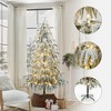 LuxenHome 6.5Ft Pre-Lit Snowy Branches Slim Artificial Cedar Christmas Tree with Metal Stand Green - 2 of 4