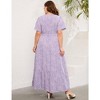 Women Plus Size Maxi Dress V Neck Summer Dress Short Sleeve Long Dress High Waist Ruffle Casual Dress with Belt - 4 of 4