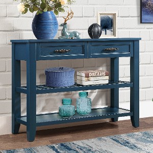 Lyngins Mid-Century Console Table with 2 Drawers + 2-Tier Open Shelves, Solid Wood Buffet Sideboard, Entryway Table, Sofa Table for Living Room - 1 of 4