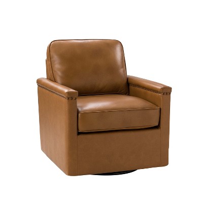 Rosa 29'' Wide Genuine Leather 360°Swivel Armchair with Nailhead Trims |ARTFUL LIVING DESIGN