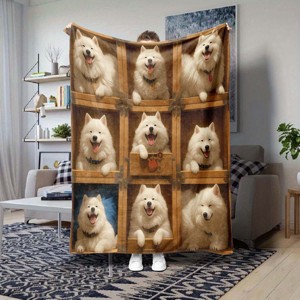 Seasonal Samoyed Dog Print Flannel Blanket, Perfect for Car, Sofa, Bed, Ideal Gift for Christmas, Birthday, And Family Holidays. - 1 of 4