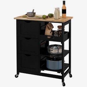 Rolling Kitchen Cart, Kitchen Island with Wood Top, Shelves & Drawers for Dining Area - 1 of 4