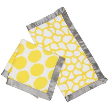 Bacati - Ikat Yellow/Gray Dots/Giraffe Muslin 2 pc Security Blankets