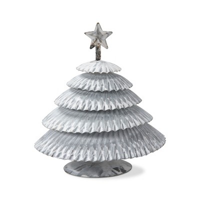 tag Gray Crimped Tin Tree with Star Tree Topper Tabletop Decoration, Short 6.3H in.