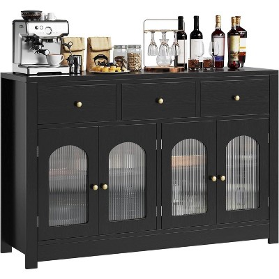 55'' Sideboard Buffet Cabinet, With Adjustable Shelves,3 Drawers and 4 Doors, Wine Storage Buffet Coffee Bar for Dining Room Living Room