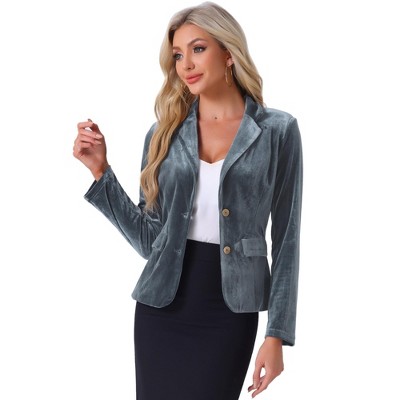 INSPIRE CHIC Women's Notched Lapel Vintage Office Button Front Velvet Blazer