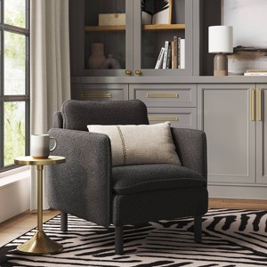 Square Back Accent Arm Chair Boucle Black - Threshold™: Upholstered Polyester, Rubberwood Legs - 1 of 4