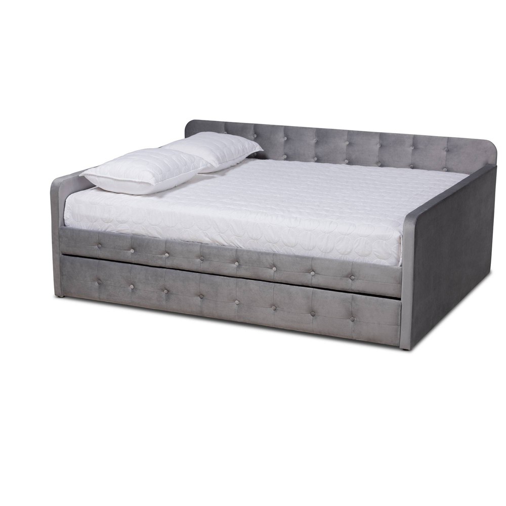 Photos - Bed Frame Queen Jona Velvet Fabric Upholstered and Button Tufted Daybed with Trundle