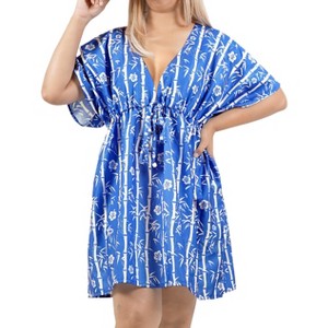 LA LEELA Women's Beachwear Summer Mini Tropical Dress Swimsuit Coverups for Women V Neck Tops Swim Beach Cover Ups for Swimwear Women XL-XXL Lapis, - 1 of 4