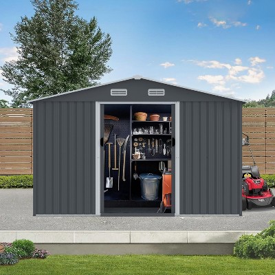 Patti 8x10ft Large Metal Outdoor Storage Shed, Storage House with Sliding Doors and Air Vent, Outdoor Furniture - Maison Boucle