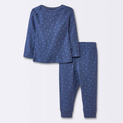 Image of Baby Boys' 2pc Wide Ribbed Top & Bottom Set - Cloud Island™ Navy Blue 0-3M