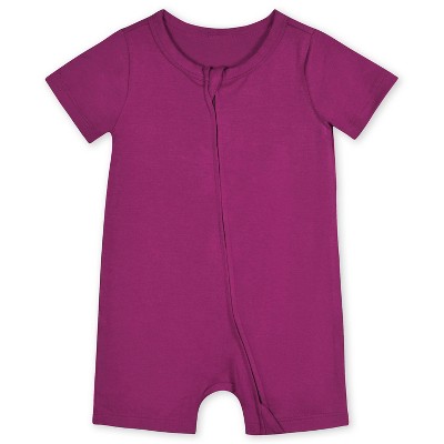 Image of Gerber Buttery-Soft Snug Fit Short Sleeve Romper - Raspberry - 6-9 Months