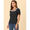 INSPIRE CHIC Women's Square Neck Button Ruffle Sleeve Love Heart Printed Blouse - 3 of 4