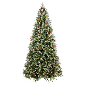 Artificial 6ft Green LED-lit Christmas Tree with 1593PE/PVC Mixed Branch Tips,Red fruit and Pine cone,Hinged Premium & Foldable Base - 1 of 4