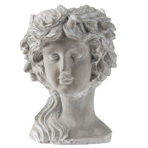 Gulches 11 Inch Gray Greek - Style Cement Head Planter for Indoor & Outdoor Garden Decor - 1 of 4