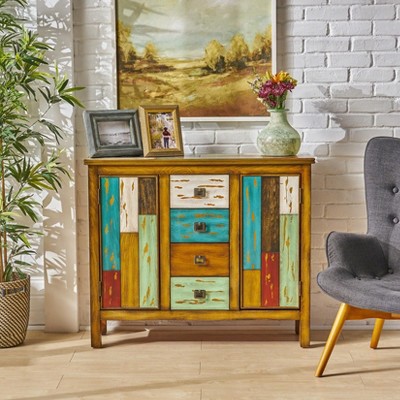 Colorful Sideboard Buffet Cabinet with Storage, 40" Kitchen Cabinet w/2 Doors and 4 Drawers, 33.75'' Tall Rustic Wood Coffee Bar Table for Dining Room