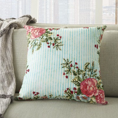 Spring Garden Multicolor Embroidered Square Throw Pillow 20"