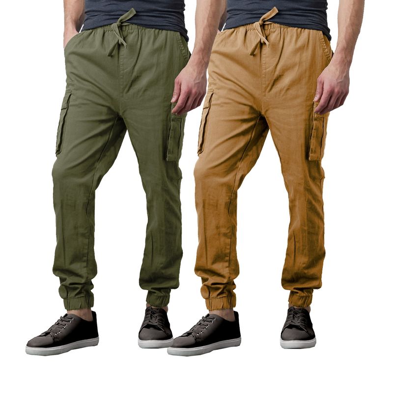 Galaxy By Harvic Men's Slim Fit Cotton Stretch Twill Cargo Joggers-2 Pack, 1 of 5