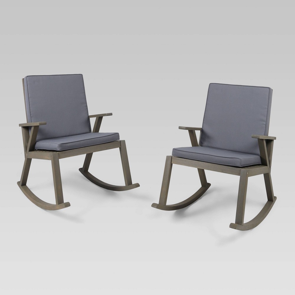 Champlain 2pk Acacia Wood Patio Rocking Chair Gray Dark Gray Christopher Knight Home