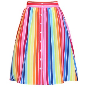 INSPIRE CHIC Women's Stripes Button Front Elastic Back A-Line Midi Skirt - 1 of 4