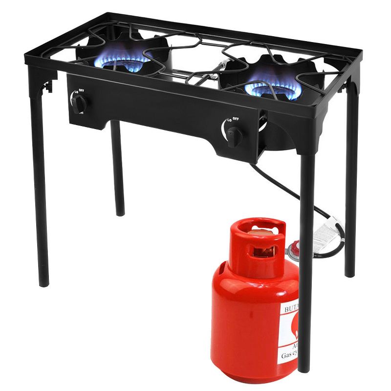 Costway Double Burner Gas Propane Cooker Outdoor Picnic Stove Stand BBQ Grill, 3 of 11