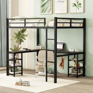 Streamdale Full Metal Loft Bed with Desk, Ladder, and Shelves - 1 of 4