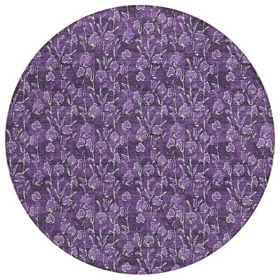 Purple Eggplant And Ivory Floral Washable Indoor Outdoor Area Rug