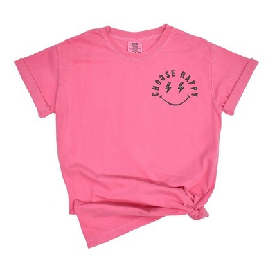 Simply Sage Market Women's Embroidered Choose Happy Lightning Smiley Face Short Sleeve Garment Dyed Tee