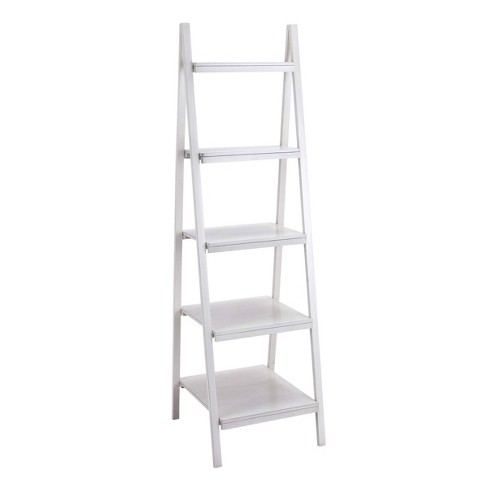 Ballucci 3-Tier Storage Ladder Shelf Bookcase, Wood Leaning Ladder Bookshelf, White