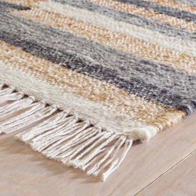 Ravel Black and Natural Handwoven Wool Stripe Rug