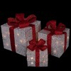 Northlight Set of 3 Silver Tinsel Lighted Gift Boxes with Red Bows Outdoor Christmas Decorations - 3 of 4