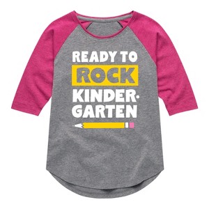 Girls' - Instant Message - Ready to Rock Kindergarten Shirt Tail Raglan Graphic T-shirt - 1 of 4