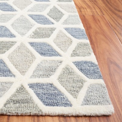 Ivory and Grey Geometric Wool Handmade Runner Rug