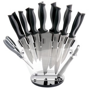 Gibson Soho Lounge 16 Piece Stainless Steel Cutlery Knife Set in Black With Acrylic Stand - 1 of 4